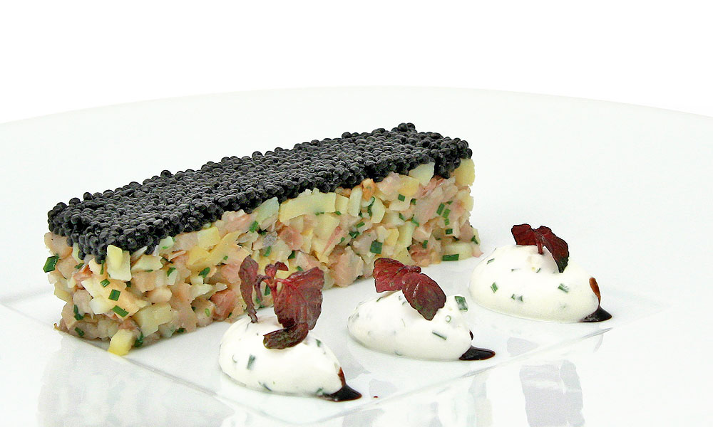 Plat gastronomique au caviar, spécialité du Restaurant Emile Toulouse.